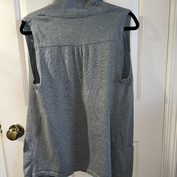 Christopher & Banks Medium Gray Sweater Vest With Pockets Cowl Neck Cardigan Sle - Picture 3 of 9